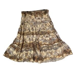 Chicos Tiered Maxi Skirt 3 Leopard Snake Cotton Animal Print Summer *small flaw